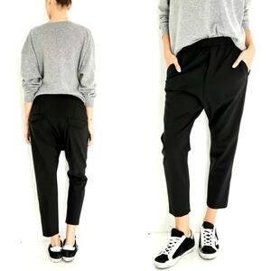 Nili Lotan 2 Slouchy $495 WOOL Drawstring Delancy Pant Elastic Waist Paris Black